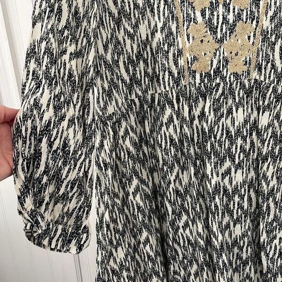 Zara Black and Off-white Dress with Embroidery and Beading Cotton/Linen Blend XL - Picture 5 of 15
